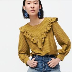 J. Crew Ruffle-trim Honeycomb-knit Cotton Top